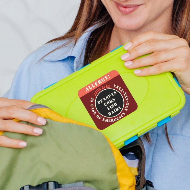 Pegatina Cuadrada Personalizado Red Allergy Restaurant Emergency (Subido por el creador)
