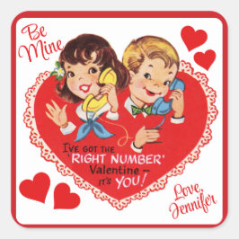 Pegatina Cuadrada Personalizado retro vintage El día de San Valentín