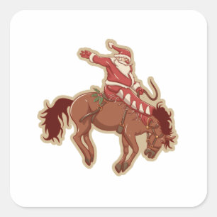 Pegatina Cuadrada Personalizado rojo santa claus riding a caballo