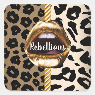 Pegatina Cuadrada Personalizado salvaje Oro labios Regalo Decoración