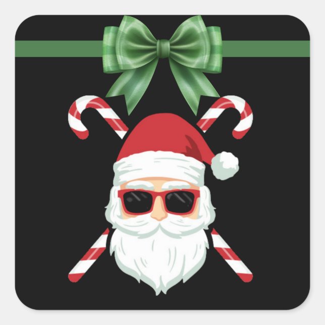 Pegatina Cuadrada Personalizado Santa con travesuras Navidades (Anverso)
