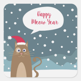 Pegatina Cuadrada Personalizado santa hat happy kitten snowflake for