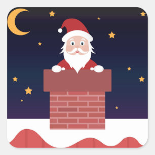 Pegatina Cuadrada Personalizado Santa llega a la ciudad en Noche de