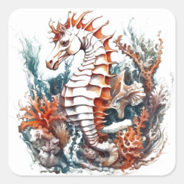 Pegatina Cuadrada Personalizado Seahorse