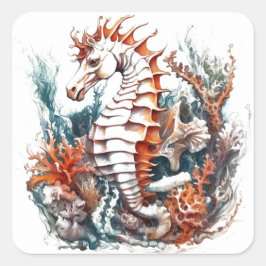 Pegatina Cuadrada Personalizado Seahorse