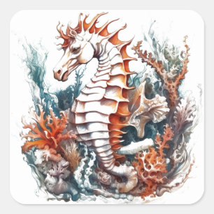Pegatina Cuadrada Personalizado Seahorse