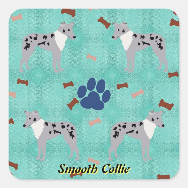 Pegatina Cuadrada Personalizado Smooth Collie (Anverso)