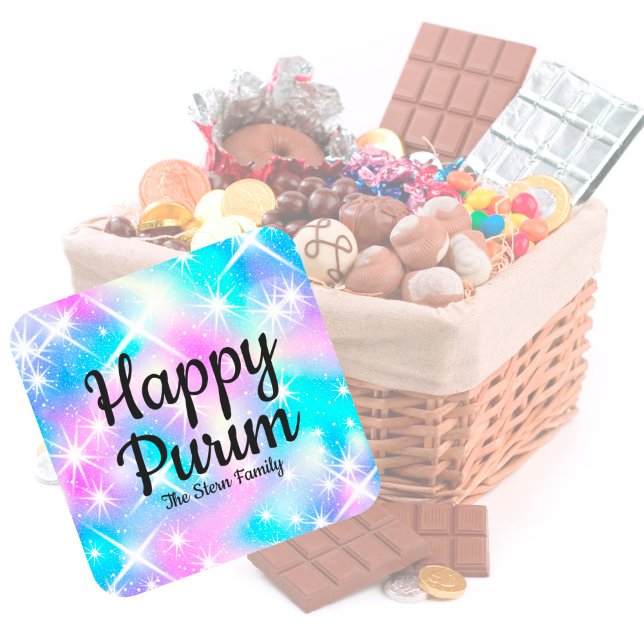 Pegatina Cuadrada Personalizado Sparkle Pastel Mishloach Manot Happy (Subido por el creador)