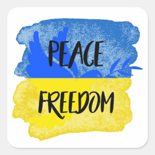 Pegatina Cuadrada Personalizado STAND w UKRAINE Peace FREEDOM bander
