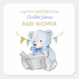 Pegatina Cuadrada Personalizado Teddy Bear leyendo un libro Felicita