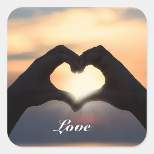 Pegatina Cuadrada Personalizado Texto Amor Manos Forma Corazón Crepú