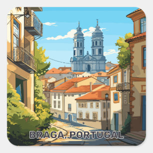 Pegatina Cuadrada Personalizado Texto Braga Portugal