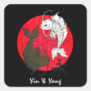 Pegatina Cuadrada Personalizado Texto/Color japonés Koi Fish Yin Yan
