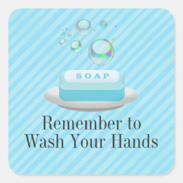 Pegatina Cuadrada Personalizado Texto Jabón azul turquesa Lávese las
