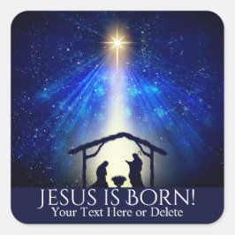Pegatina Cuadrada Personalizado Texto Jesús nació Estrella de Navida