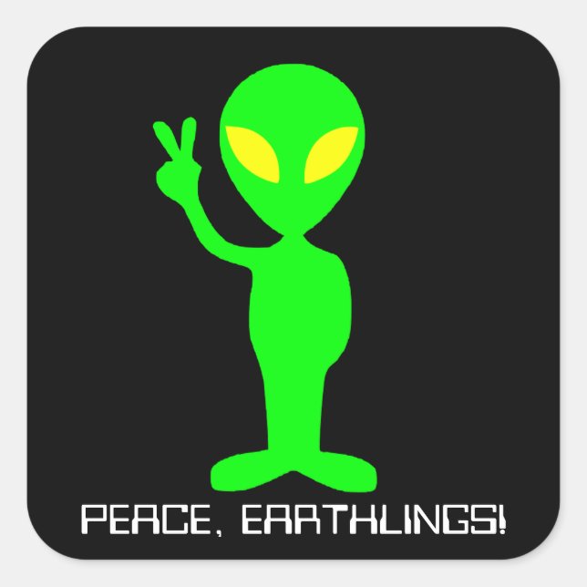 Pegatina Cuadrada Personalizado Texto Neon Green/Black Alien Peace P (Anverso)