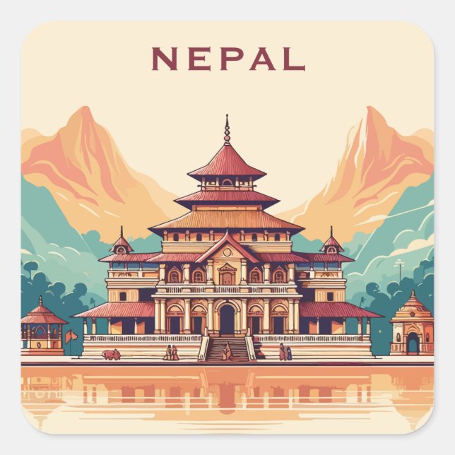 Pegatina Cuadrada Personalizado Texto Nepal (Anverso)