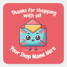 Pegatina Cuadrada Personalizado Texto Pequeña Empresa Correo Electró