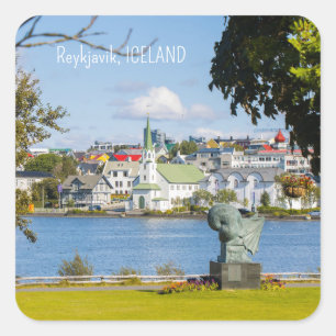 Pegatina Cuadrada Personalizado Texto Reykjavik, Islandia