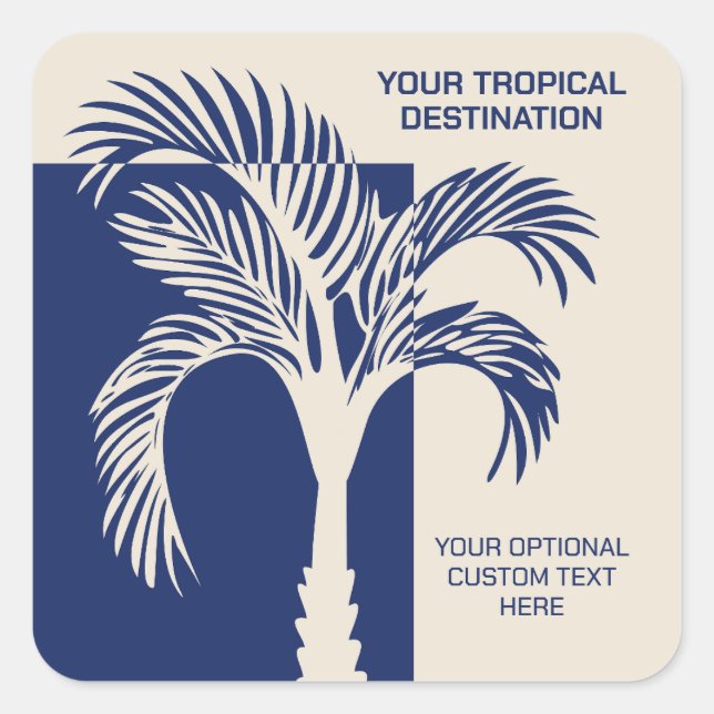 Pegatina Cuadrada Personalizado Texto Vacaciones tropicales (Anverso)