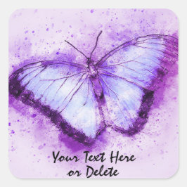 Pegatina Cuadrada Personalizado Texto Vibrante Morado Mariposa color