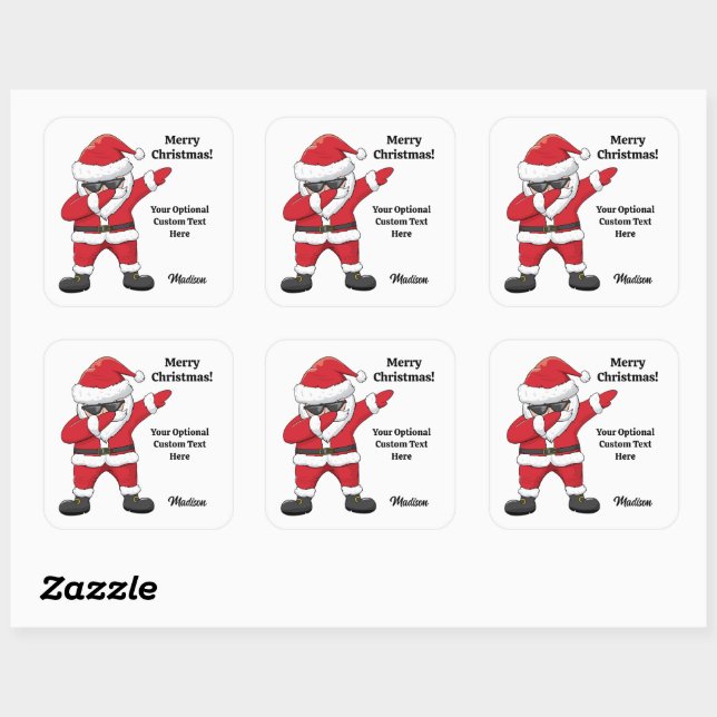 Pegatina Cuadrada Personalizado Textos Dabbing Dancing Santa (Hoja)