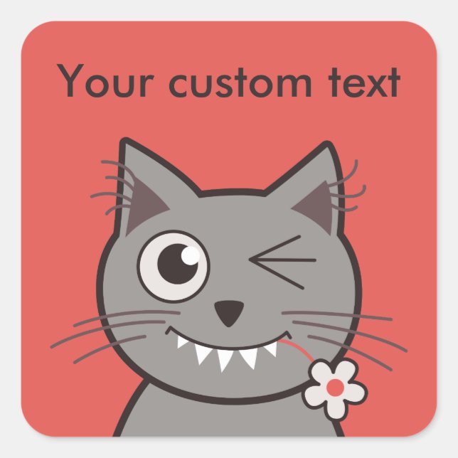 Pegatina Cuadrada Personalizado Textos Gracioso Winking Personalizad (Anverso)