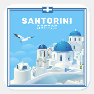 Pegatina Cuadrada Personalizado Textos Santorini Grecia