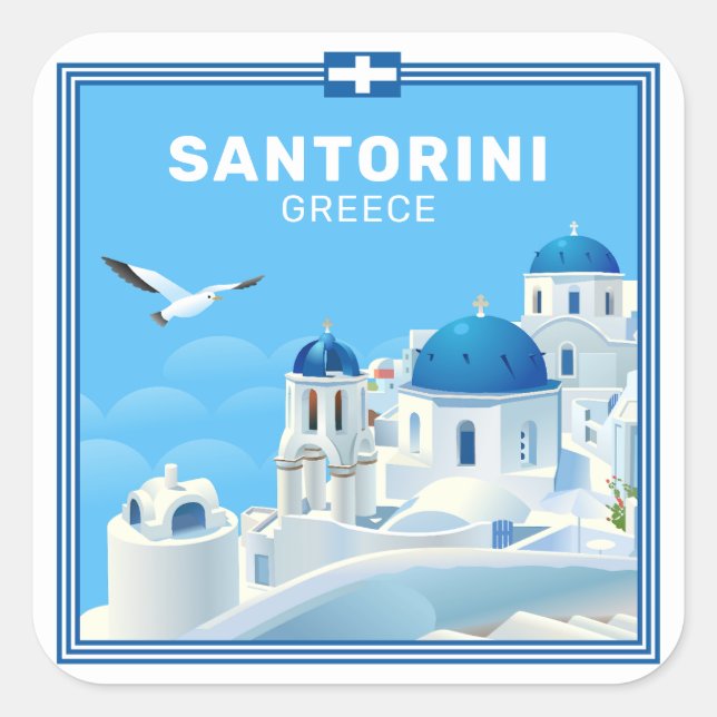 Pegatina Cuadrada Personalizado Textos Santorini Grecia (Anverso)