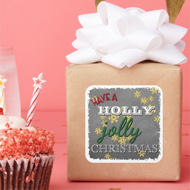 Pegatina Cuadrada Personalizado Tiene Navidades Holly Jolly En La Pi (Fiesta)
