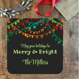 Pegatina Cuadrada Personalizado Único Colorido Feliz Navidad Luces