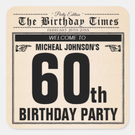 Pegatina Cuadrada Personalizado único de periódico de cumpleaños 60