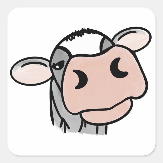 Pegatina Cuadrada personalizado vaca lechera blanco negro rosa besar (Anverso)