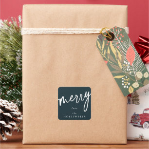 Pegatina Cuadrada Personalizado Verde Oscuro + Navidades ‘Feliz’ bla