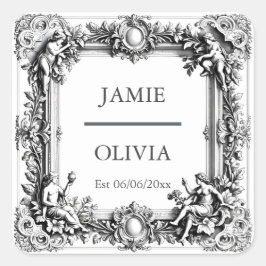 Pegatina Cuadrada Personalizado Victoriano Scroll Frame Napkin - bod