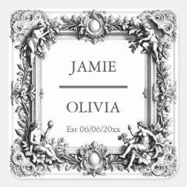 Pegatina Cuadrada Personalizado Victoriano Scroll Frame Napkin - bod