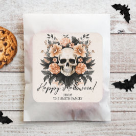 Pegatina Cuadrada Personalizado Vintage Floral Skull