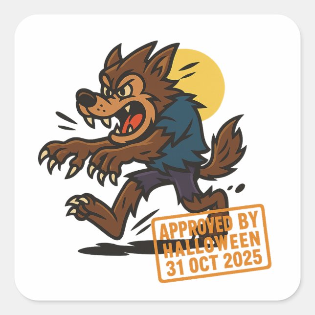 Pegatina Cuadrada Personalizado Werewolf - Aprobado por Halloween (Anverso)