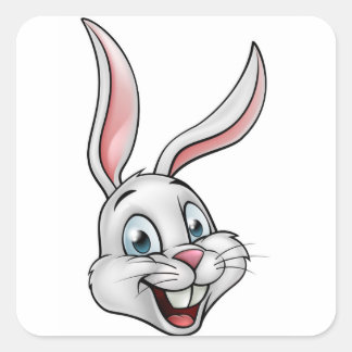 Pegatina Cuadrada Personalizado White Bunny Rabbit Face