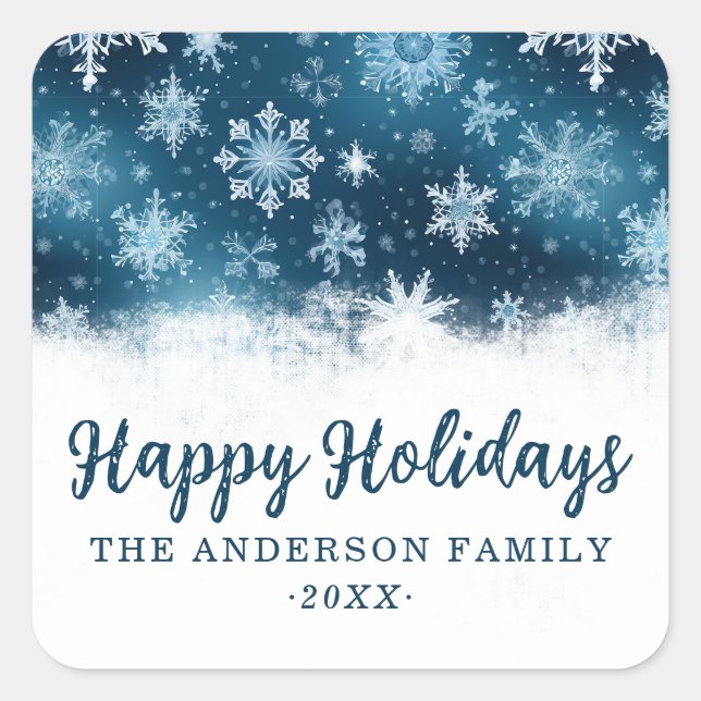 Pegatina Cuadrada Personalizado Winter Wonderland Snowflake Navidade (Anverso)