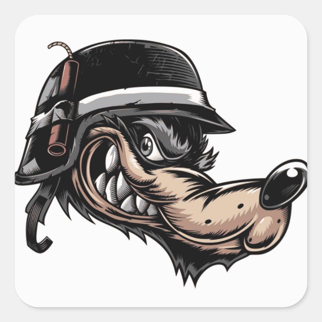 Pegatina Cuadrada Personalizado Wolf (Anverso)