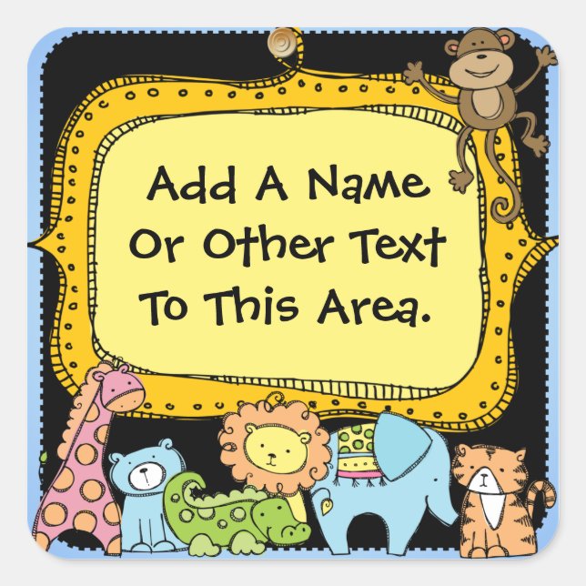 Pegatina Cuadrada Personalizado Zoológico Animales Elefante Giraffe  (Anverso)