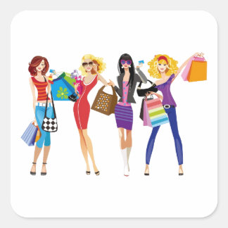 PEGATINA CUADRADA PERSONALIZADOS CHICAS COMERCIALES VECTORES FASHION