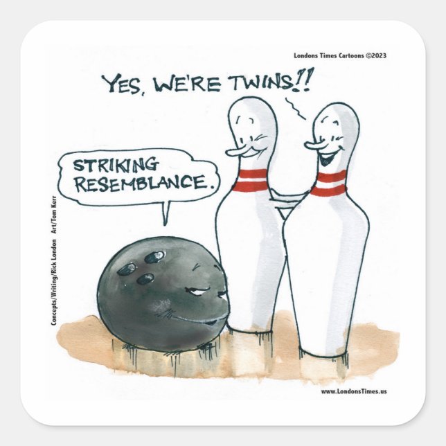 Pegatina Cuadrada Personalizados de Rick London cómico en Bowling (Anverso)