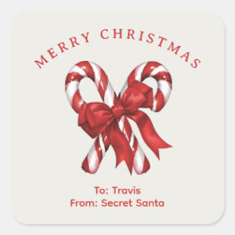 Pegatina Cuadrada Personalizados dulces con Navidades de arco regalo