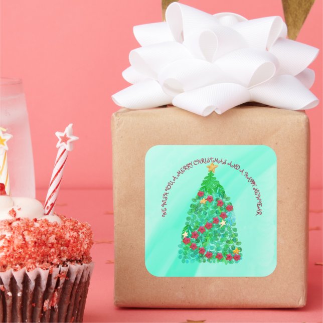 PEGATINA CUADRADA PERSONALIZADOS LE QUEREMOS UNA NAVIDAD FEROZ (Fiesta)