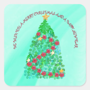 PEGATINA CUADRADA PERSONALIZADOS LE QUEREMOS UNA NAVIDAD FEROZ