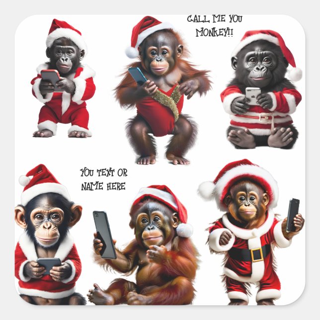 Pegatina Cuadrada Personalizados Navidades Monkey Primate Ape Funny  (Anverso)