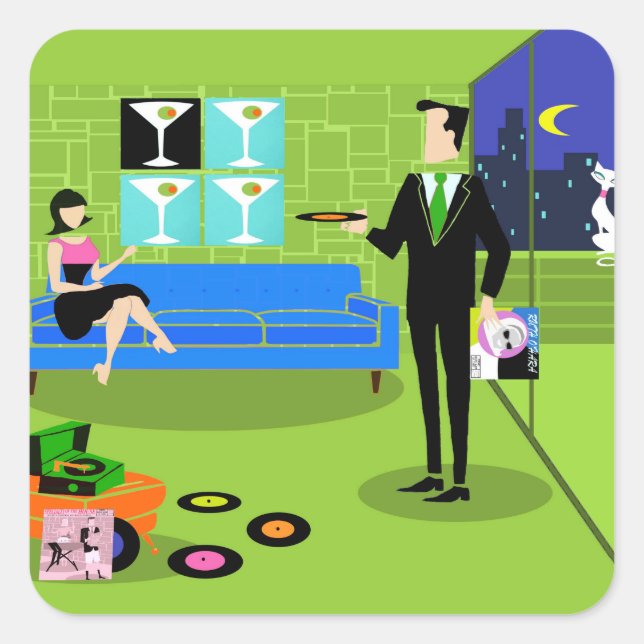 Pegatina Cuadrada Personalizados urbanos retro Pegatinas de parejas (Anverso)