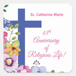 Pegatina Cuadrada Personalizar, 45 Aniversario Nun Vida Religiosa
